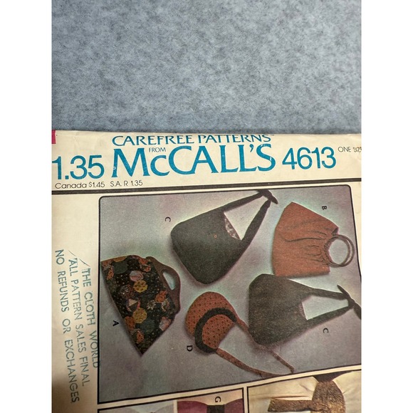 Vintage McCall's 4613 Sewing Pattern Bags Belts Accessories 1975 Some Cut 70's - Picture 8 of 13